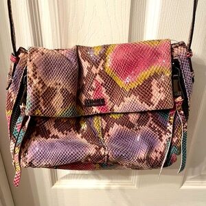 Aimee Kestenberg Leather Python Multicolor Crossbody Bag w/Magnetic Closure